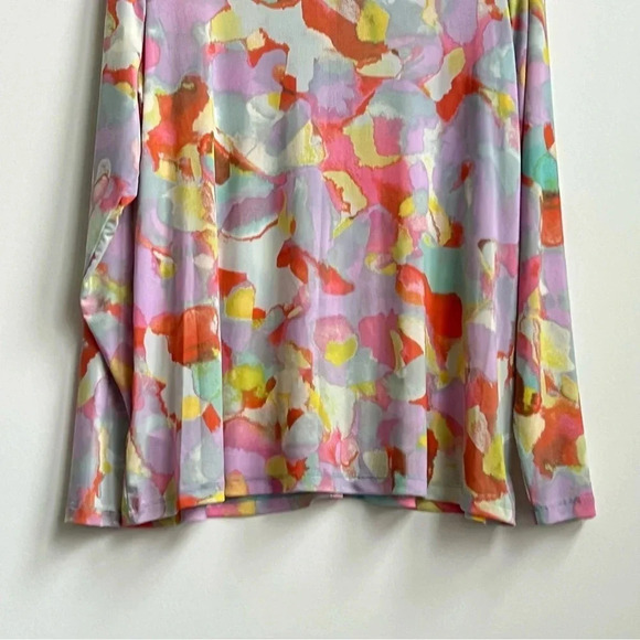 LOGO Layers Lori Goldstein Watercolor Printed Mesh Cardigan Aqua pastel tie dye - Picture 9 of 12